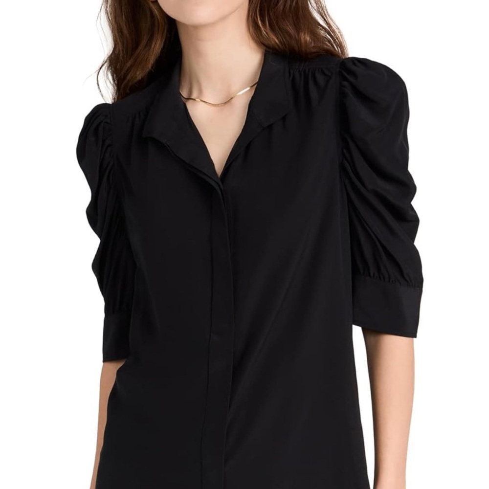 Frame Brand 100% silk Elegant Black Puff Sleeve Shirt